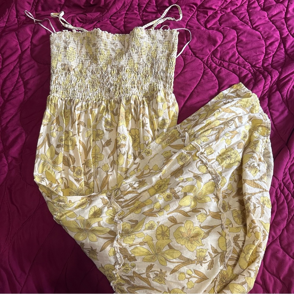 Urban Outfitters Yellow and Cream smocked maxi dress